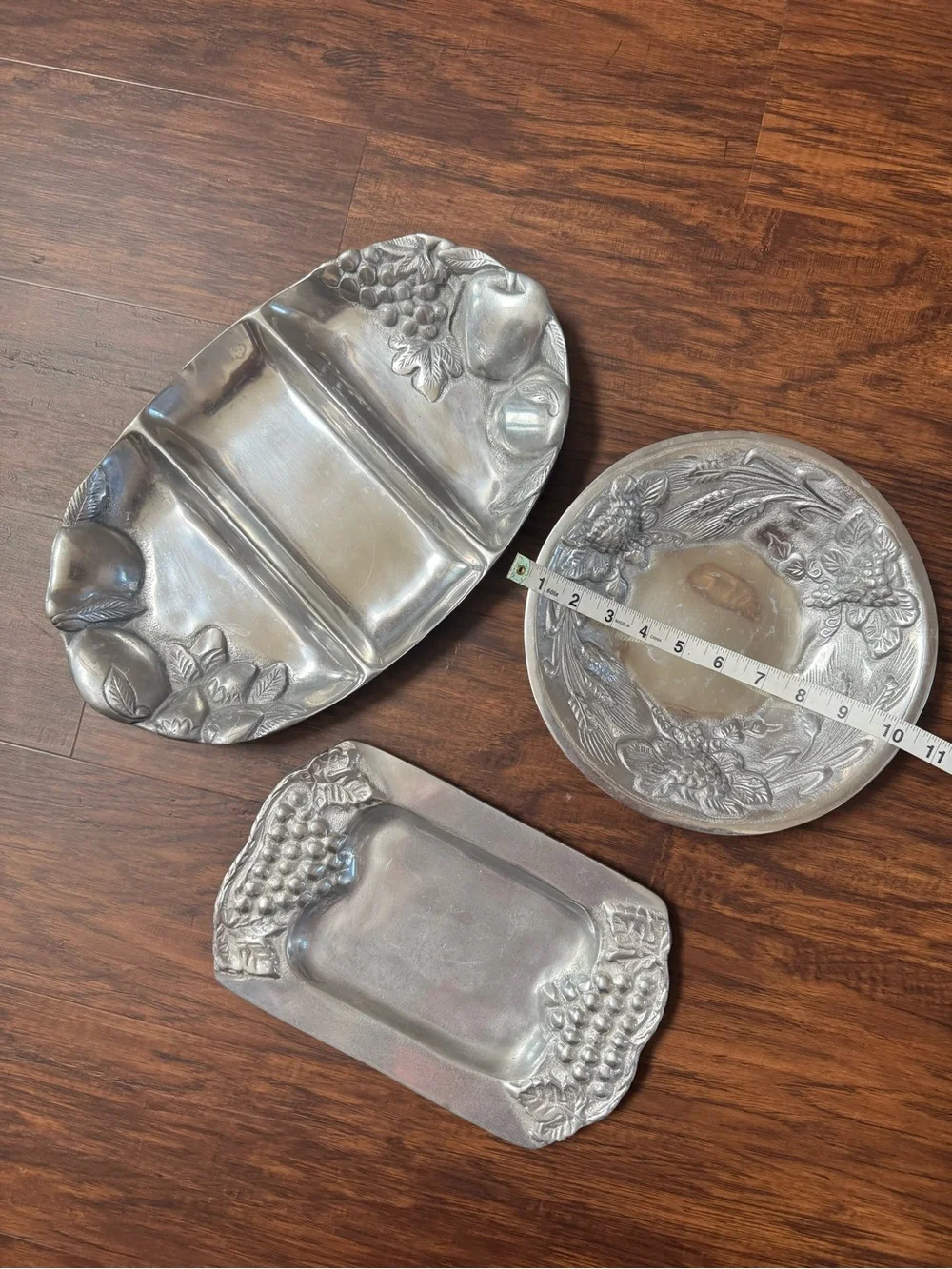 Decorative Pewter-Style Serving Trio - Silver Appetizer Bowls and Divided Server